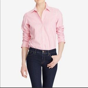 J.Crew “Stretch Perfect” Haberdashery pink and white striped blouse